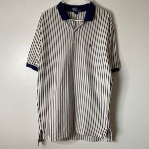 A large men’s striped polo by Ralph Lauren navy blue white